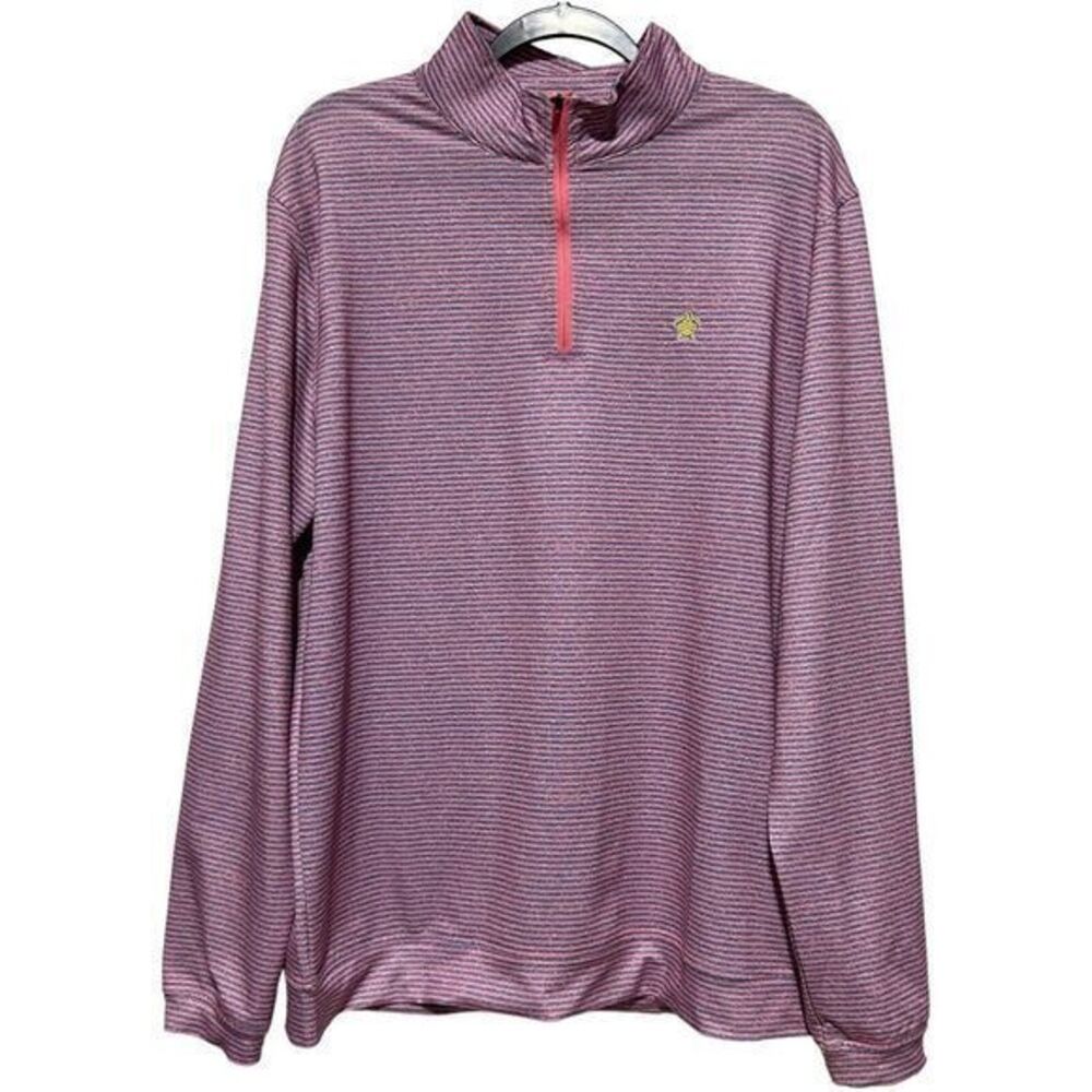 Simply Southern Men's Striped Stretch 1/4 Zip Long Sleeve Golf Shirt Pink‎ Large